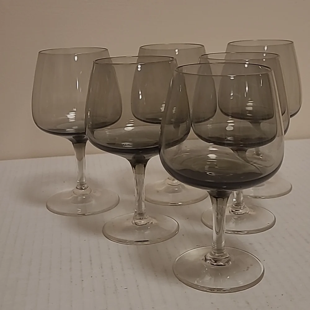 Beautiful Set of 6 Smoke Gray Stemware